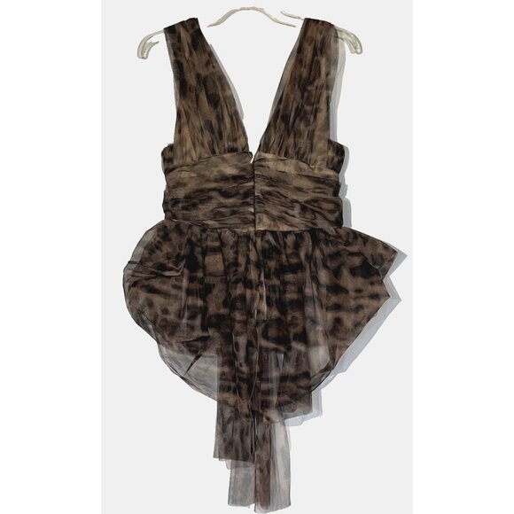 DONNEE PAR DIEU Animal Organza Sleeveless V-Neck Peplum Bow Tie Blouse Top - Picture 3 of 7